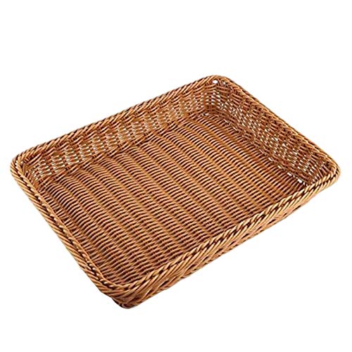 Sarngk Cesta de Ratán de Plástico, Canasta de Pan Tienda de Pan Supermercado Cesta de ExhibicióN Mesa Tejida Comida Frutas Verduras Restaurante Cesta de Servir, MarróN