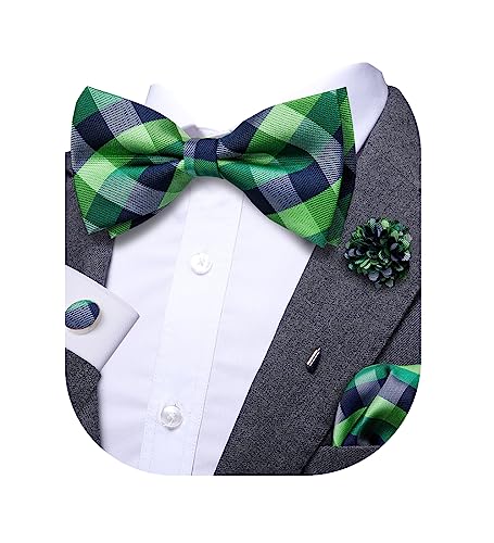 Image of Dubulle Mens Paisley Striped Bowtie Set Pre-tied Bowtie for Men and Pocket Square Set Wedding Business