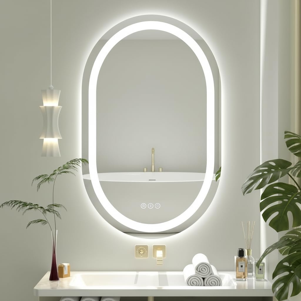 Oval LED Mirror with Touch Sensor & 3 Light Modes -7