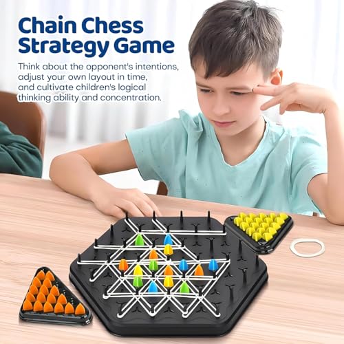 Image of Chain Triangle Chess Triggle Rubber Band Game Strategy Board Game | Interactive Brain Teaser Desktop Puzzle for Kids & Adults | Family Fun Night Party Game for 2 to 4 Players(Triggle Games)