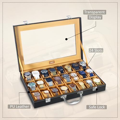 LEDO 24 Slot PU Leather Watch Box Black Black&Cream - Image 6