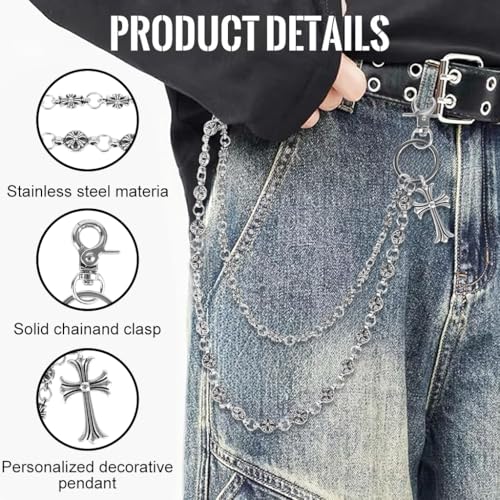 Image of GUSTAVE Layered Pants Chain for Men Double Punk Wallet Chains Trousers Jeans for Biker Heavy Skull Belt Gothic Accessories