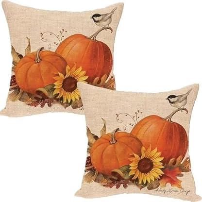 Herbstkissen, 45,7 x 45,7 cm, 4 Stück, für Herbstdekoration, Kürbis-Ahornblätter, Sonnenblumen-Vase, für den Außenbereich, Herbstkissen, dekorative Dekokissen, Bauernhaus, Erntedankfest, Herbst,