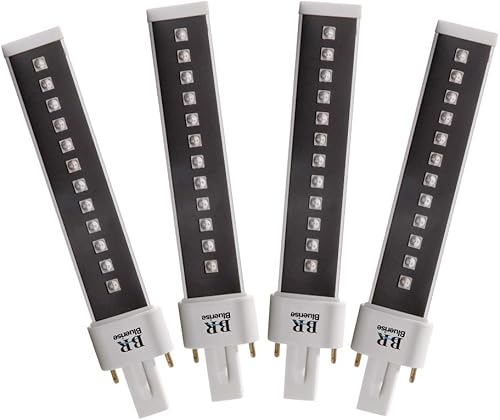 BLUERISE Lámpara de uñas de gel de 9 W, luz LED UV, 4 piezas de 365 + 405 nm, bombilla de lámpara de doble fuente de luz, 10000 horas, tubo de