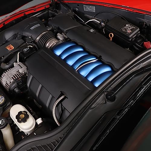 Image of Engine Shroud Cover Panel Trims Cover Compatible with Chevy Corvette C6 2005-2013, Aluminum Car Fuel Engine Trim Covers Accessories (Blue)