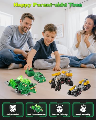 Image of Yivsen Collision Transforming Dinosaur Car Toy, 2 in 1 Magnetic Cars Transform into Dinosaur Toys, Car Crash Dino Robot Toy for Kids, Ideal Birthday Party Gift Toys for Kids Boys Girls, Black Green