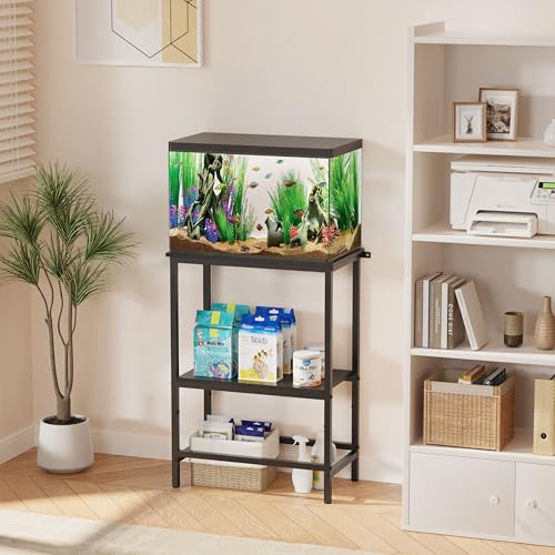 Image of 5-10 Gallon Fish Tank Stand, Aquarium Stand with 2-Tier Storage Shelves, Heavy-Duty Reptile Terrarium Stand Table with One-Piece Top for 10 Gallon Standard Model, 21.2 inch L x 11.8 inch W x 29.3 inch H (Black)