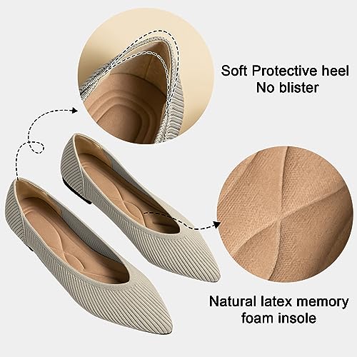 Image of TINGRISE Women's Flats Shoes Pointed Toe Knit Ballet Comfortable Dressy Slip On Flat
