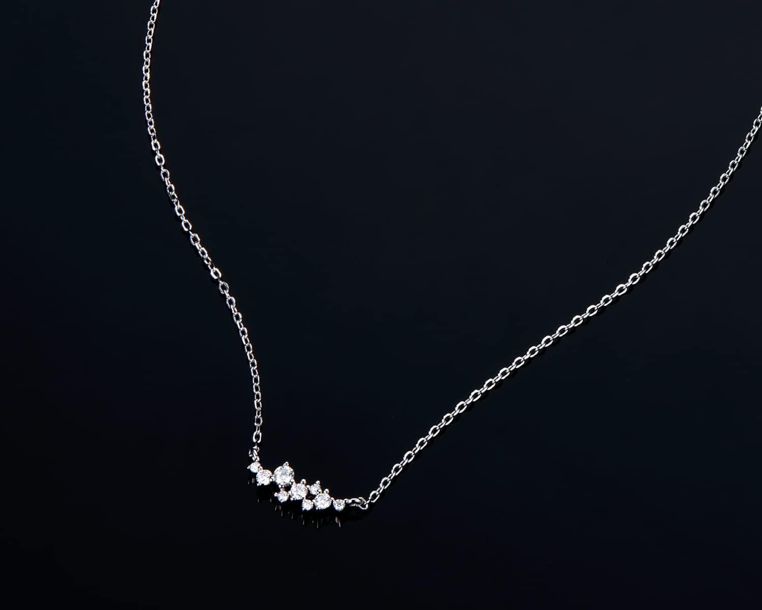 Moissanite Necklace for Women Sterling Silver, Cluster D Color VVS1 Round Cut Moissanite Pendant, Dainty Layering Choker Necklaces Jewelry Gifts, 16 to 18 Inch, 925 Sterling Silver 18K White Gold Plated Birthday Christmas Gifts for Women