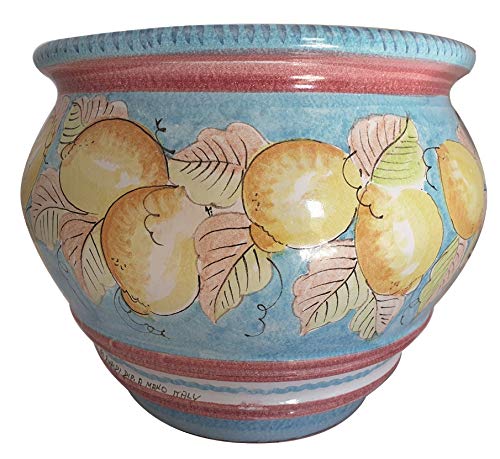  CACHEPOT + GIARA CON LIMONI IN CERAMICA DI VIETRI, REALIZZATI E DIPINTI A MANO; ANFORA PORTAOMBRELLI ORCIO FIORIERA VASO COTTO TERRACOTTA MAIOLICA GIARDINO