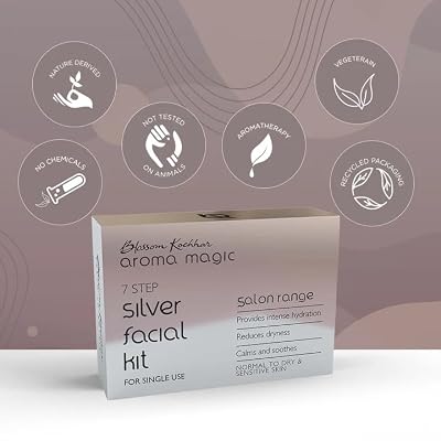 Aroma Magic Silver Facial Kit | 7 Step Facial with Cleanser, Enzyme Gel, Serum, Protein, Sheen Gel & Face Pack | Hydrates & Soothes Dry Skin | Salon-Like Glow at Home | Single Use Pack