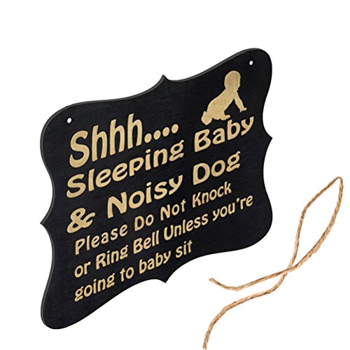 Winomo Shhh Sleeping Baby Door Sign Do Not Disturb Sign Baby Room Hanging Wooden Decorative Sign Do Not Knock Or Ring Baby Sleeping Hanger Sign (Black) #TOP2