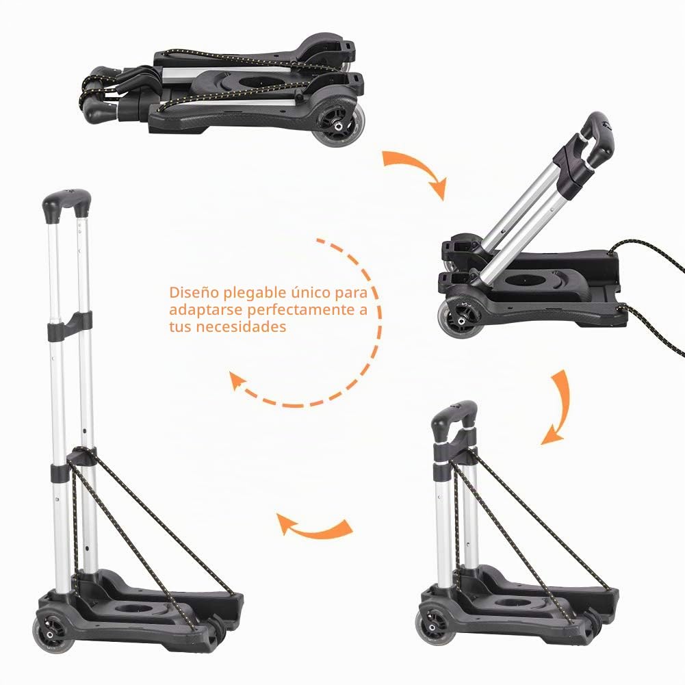 Hivexagon Carrito de Equipaje Plegable, Compacto Ligero Duradero de Aluminio Capacidad de Carga de 40kg/88lbs para Equipaje, Viajes, de Compras, Uso en Oficina y Transporte HG405