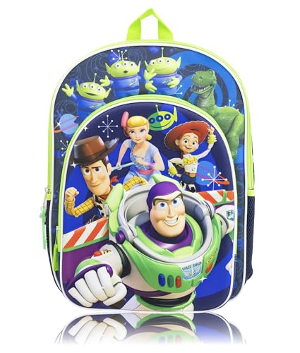 Mochila infantil Toy Story da Disney Pixar | Mochila Buzz Lightyear de 40,6 cm com frente moldada em 3D, gráficos Woody & Jessie, pingente alienígena | Mochila escolar leve para meninos, meninas | A