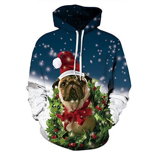 Image of Couple Cute 3D Santa Print Ugly Christmas Kangaroo Pocket Sweatshirt Hoodies Pullover