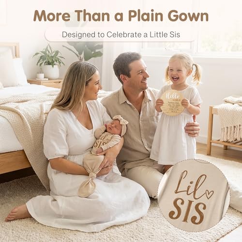 Image of Little Baby Sister Newborn Girl Outfit, Cute Knotted Gown 0-3 Month Soft Infant Going Home Sleepers