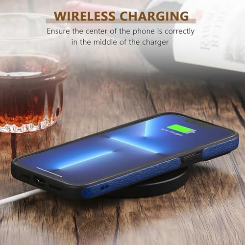 Image of KARWAN️ Genuine Leather Finish iPhone 15 Pro Back Cover Case |Shockproof Design |Raised Edges for Camera & Screen Protection |Super Soft - Touch |Leather Case for iPhone 15 Pro(Blue)
