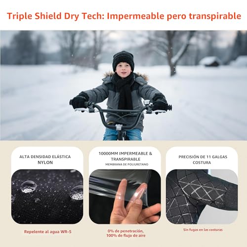 Origem Guantes termicos para niño y niñas,Guantes Moto Invierno Ciclismo, 3M Thinsulate Deportivos Running Bici táctil Guantes Impermeables con Caliente Forro para Portero Futbol de 4 a 14 años - imagen 3