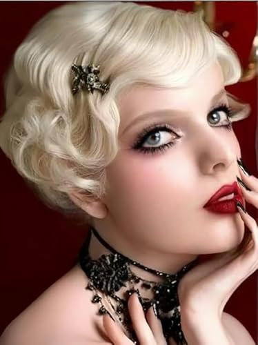 Salaibs Parrucche ricci corte bionda per le donne 1920 Anni Figer Wave Parrucca sintetica resistente al calore in fibra Cosplay Costume Halloween parrucca per capelli