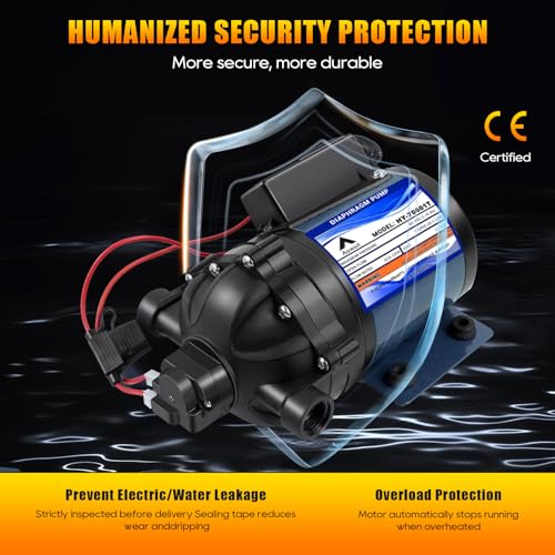 Image of 12V RV Water Pump, 7GPM 60 PSI Water Diaphragm Pump with 1 /2 inch FNPT, HY-70601T, with Filter and Adapter, Replacement EF7000-BOX Pump, for Agricultural Irrigation, RV, Marine Deck, Yacht