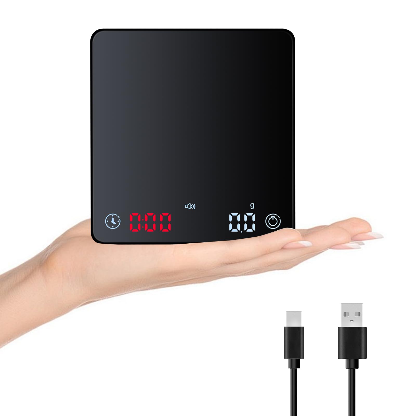 Mini waga do kawy z timerem i ładowarką USB, 2 kg/0,1 g, precyzyjna waga espresso, przenośna cyfrowa waga kuchenna z wyświetlaczem LCD/timerem