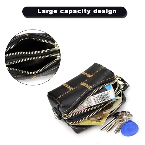 Women Leather Coin Purse Double Zipper Wallet Genuine Leather Mini Cash Wallet With Removable Wristlet Strap4