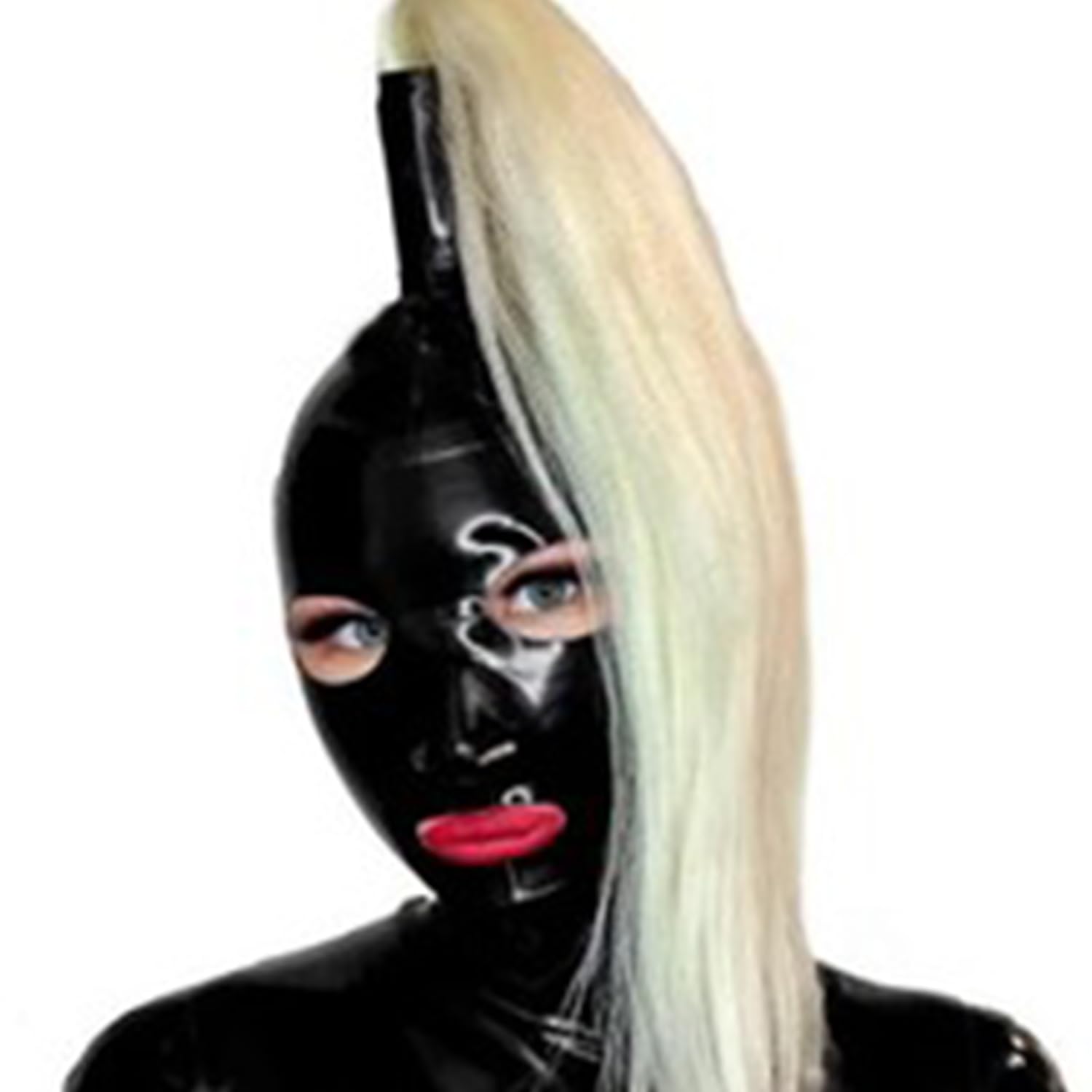 WXLPCGO Latex Hood Rubber Head Mask with Blonde Wig Open Eyes Mouth Back Zipper BDSM Fetish Handmade for Unisex(Size:XXL-73CM)