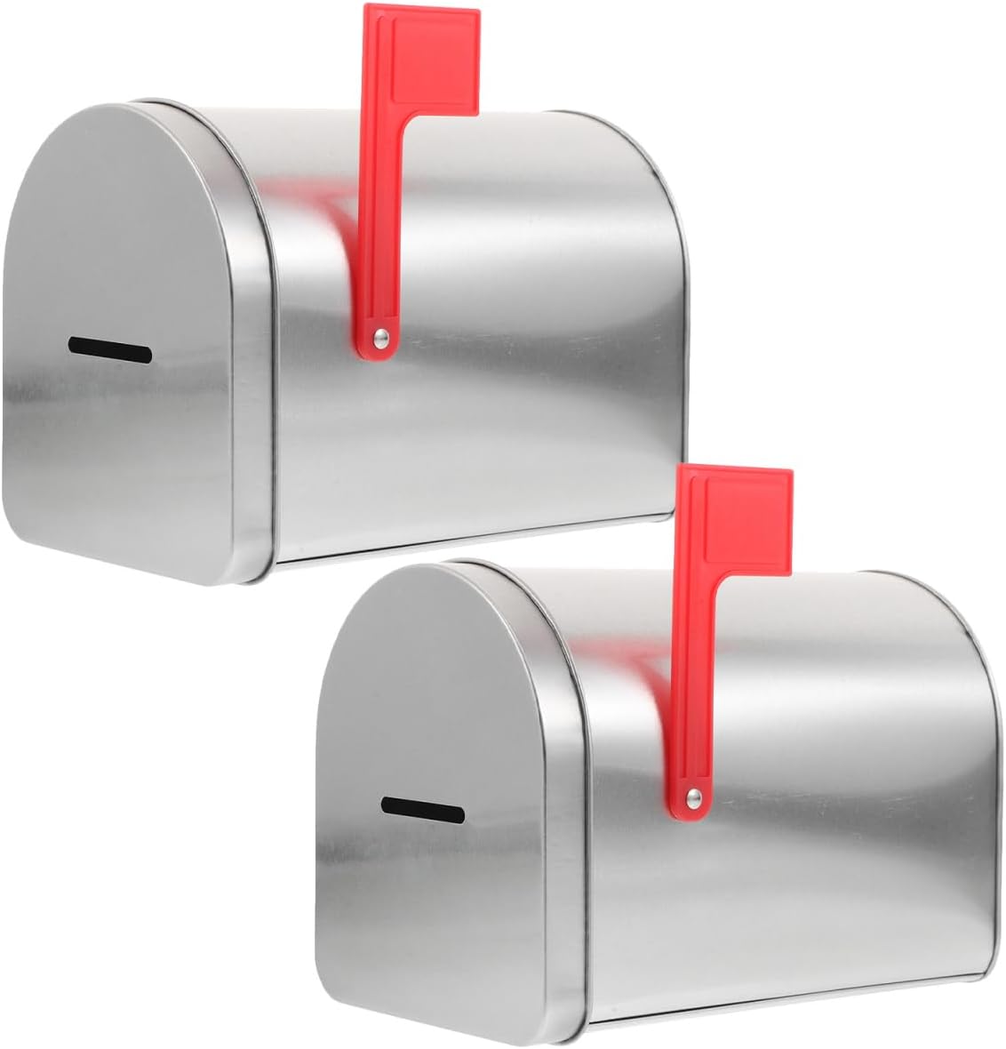 Toyvian 2pcs Mini Mailbox, 6. 09x4. 32x3. 73in Tinplate Kids Mailbox, Present Mail Box Decorative Outdoor Tin Box Letter Can Tin Mailboxes for Classroom,Playhouse and Mail House (Silver)
