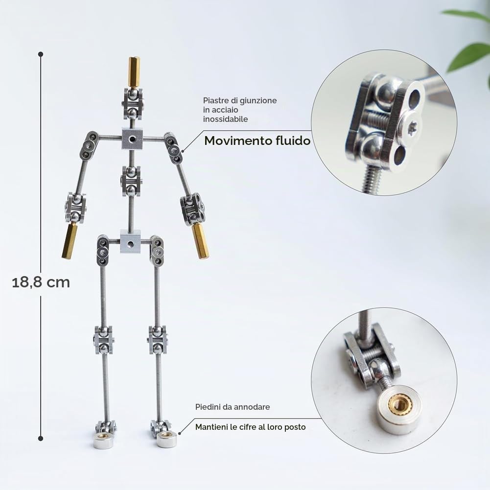 Kit armatura Stop Motion – Pupazzi in metallo fai da te scheletro con braccio, facile da montare, design animato dei, Claymatio per Stop Motion