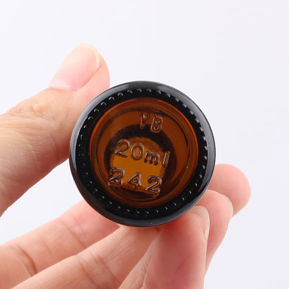 24 Pieza, Vacío 20ml Marrón Ámbar Botellas de Botellas de Cuentagotas Cristal, con tapón precintable, para Aceite Esencial, Masaje,Fragancia, Aromaterapia, Laboratorio