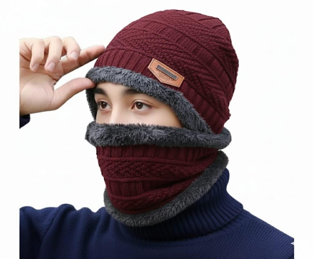 Premium Woolen Beanie with Muffler | Winter Topa for Men & Women | Warm Head & Neck Warmer Set | Black Color | 1 Combo Pack-image-15