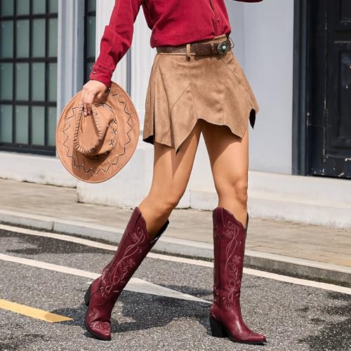 Image of wetkiss Knee High Cowboy Boots for Women, Stable and Comfortable | Western Style,Cowgirl Boots,Versatile,Pull On,Various Occasions,Non-slip Sole,Bohemian Rural Style