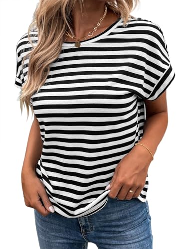 LilyCoco Womens Striped Open Back Tops Criss Cross Back Batwing Sleeve T Shirt2