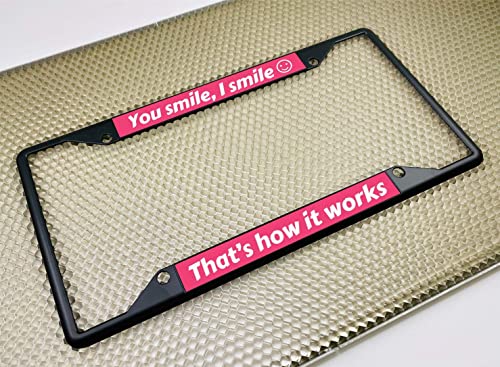 Image of Personalized with Custom Text Design - 4 Hole Black Metal Laser Engraved US Standard Size - Car License Plate Frame with Free caps - Pink /White Text (Qty: 1 Frame)