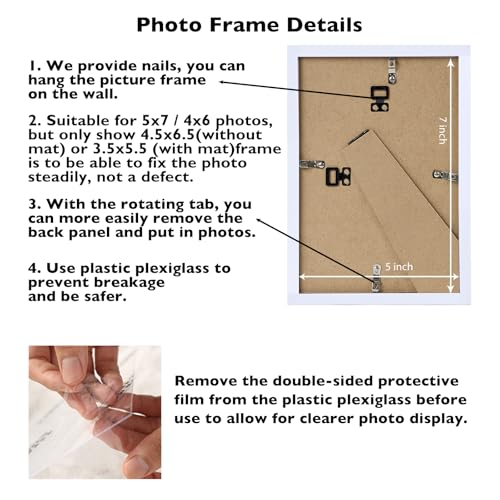 Image of JCJMY 5x7 Picture Frame White with 4x6 Mat for Wall Hanging or Tabletop, Display Photo 4x6 with Mat or 5x7 Without Mat, 5 by 7 Wall Gallery Poster Photo Frame with Shatter Resistant Plexiglass, White