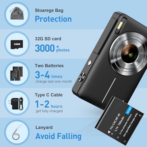 image for CAMKORY Small Digital 44MP Point and Shoot Compact Camera with 32GB SD