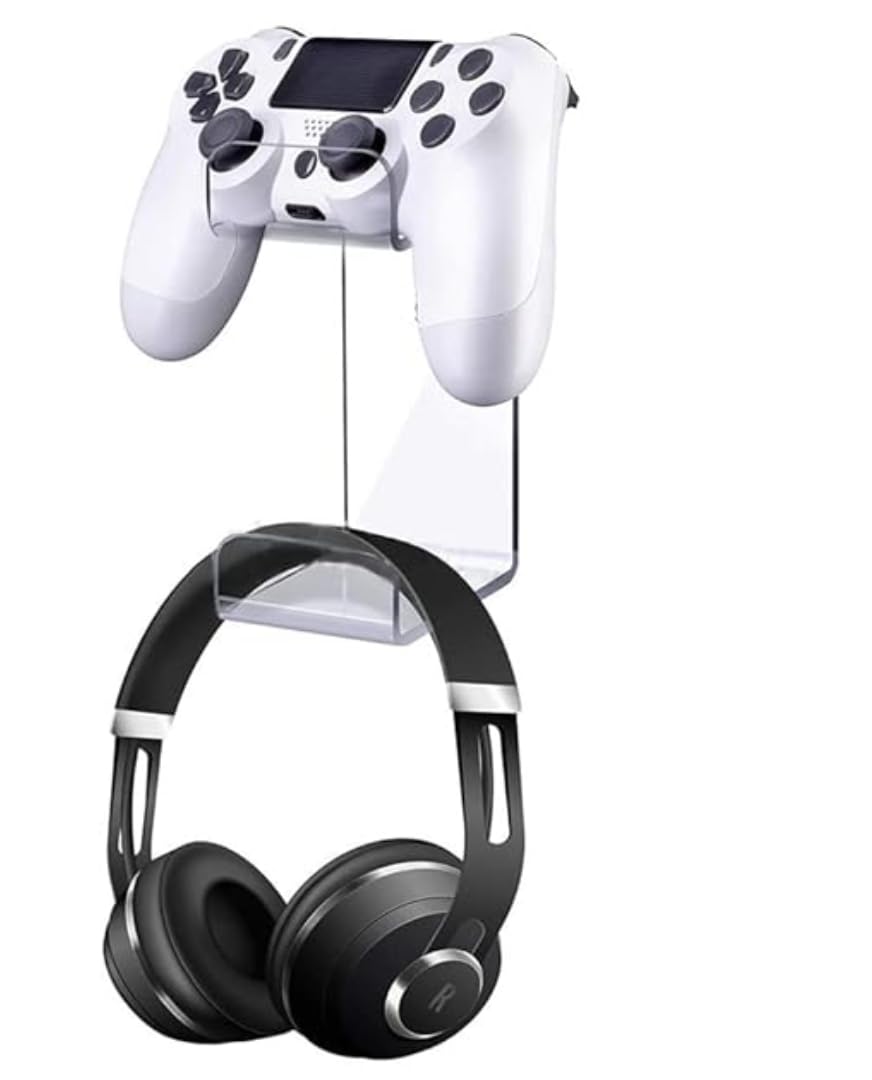 oopz''Controller Holder for Gamepad and Headphone Hanger ,this Controller Fits STEAM, PS3, PS4, PS5, x-box,PC, Switch丨Wall Mount Stand for All Kinds of Headsets, (crystalClear)