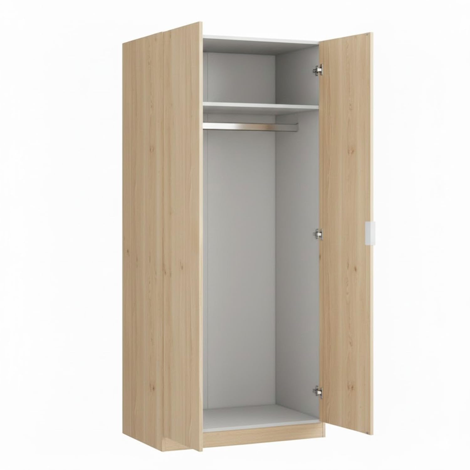 Bricozone Armadio Guardaroba 2 Ante Battenti Salvaspazio Con Asta Appendiabiti E Ripiano Interno Struttura In Melaminico Finitura Rovere 81x52x180 Cm (Rovere chiaro)
