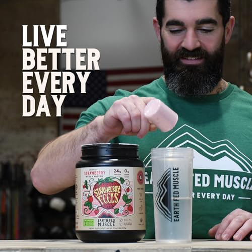 Image of Earth Fed Muscle Strawberry Feels Forever Irish Grass Fed Whey Protein Isolate, Third-Party Certified. 24g Protein, Strawberry - Non-GMO, Hormone Free, Soy Free, Gluten Free - 2 LB, 27 Servings