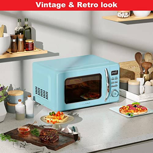 Image of Galanz GLCMKZ11BER10 Retro Countertop Microwave Oven with Auto Cook & Reheat, Defrost, Quick Start Functions, Easy Clean with Glass Turntable, Pull Handle, 1.1 cu ft, Blue