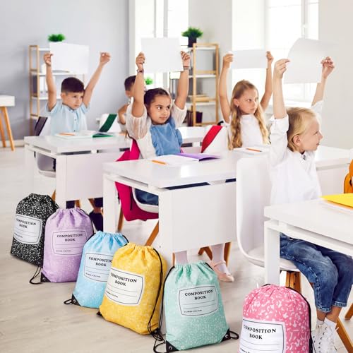 Image of 18 Pcs Back to School Composition Book Drawstring Bag Bulk 13 inchx16 inch Backpacks Carrying Folder Computer for Writing Teacher (Pastel)