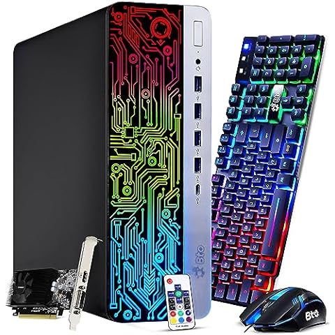 BTO RGB Gaming PC Desktop - Intel Core i5 7th Gen, 16GB DDR4 Ram, 256GB SSD + 1TB HDD, NVIDIA GeForce GT 1030 2GB Graphics Card, Windows 10 Pro, Computer Tower for PC Gaming, HDMI (Renewed) Cover
