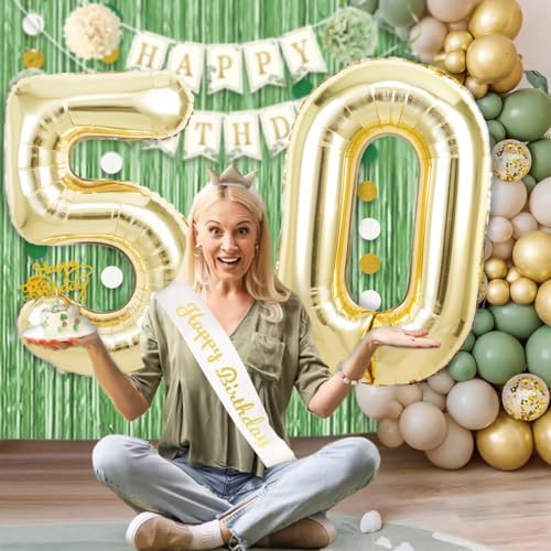 Image of 50 Balloon Number, 40 Inch Light Gold 50 Balloon Numbers, 50th Birthday Balloons, Large Helium Mylar Foil Number 50 Balloons, Champagne Gold Birthday Party Decorations Supplies for Men Women