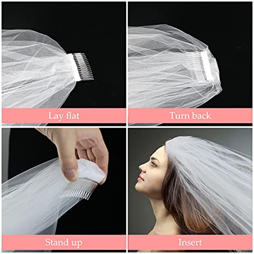 White Wedding Veil,2 Tier Ribbon Edge Center Cascade Bridal Veil With Comb For Bachelorette Party #TOP1