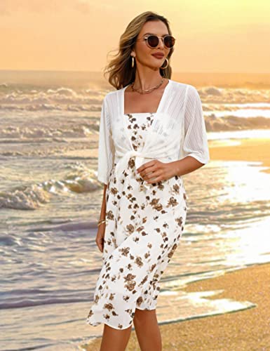 Image of iClosam Women Tie Front Chiffon Shrug Short Sleeve Cropped Sheer Bolero Shrug Cardigan