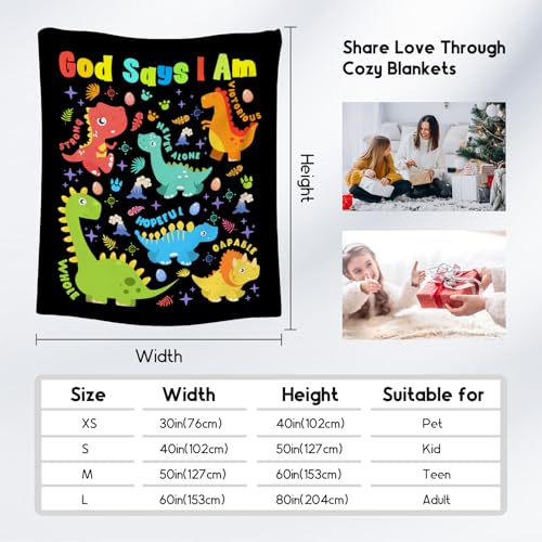 Dinosaur Blanket, Cozy Soft Throw Gifts for Teens Boys, 50x60 Inch Cute Flannel Blanket for Dinosaur Lovers, God Says I Am Throw Blankets for Bed Travel