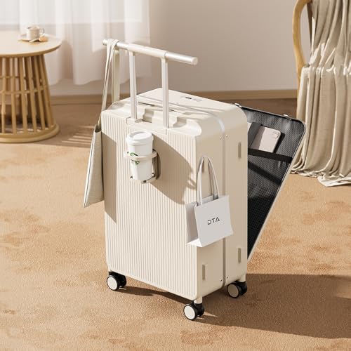 Top Opening 20-inch Carry On Luggage - Zipperless, Aluminum Frame Hard Shell PC Suitcase, Noble TSA Airline Approved Suitcases with Spinner Wheels (Beige)3