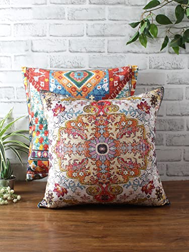 Image of eyda Digital Printed Cushion Covers with Zipper (Pack of 2) 18x18 Inches, Velvet Reversible Pillow Covers, Decorative Throw Cushion Covers, Square Cushion Cover for Sofa, Bed and Home Decor