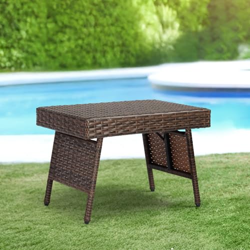 Rpuzonier Rattan Folding Patio Side Tables for Outside, Portable & Lightweight Compact Foldable Wicker End Table Small Coffee Table for Poolside Lawn Garden Balcony - Image 7