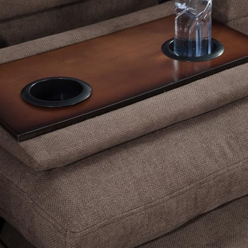 Image of L-Shaped 3-Piece Breathable Fabric Sofa with Ottoman, Sectional Couch Set for Living Room, Office, Apartment, with Cup Holder, Brown